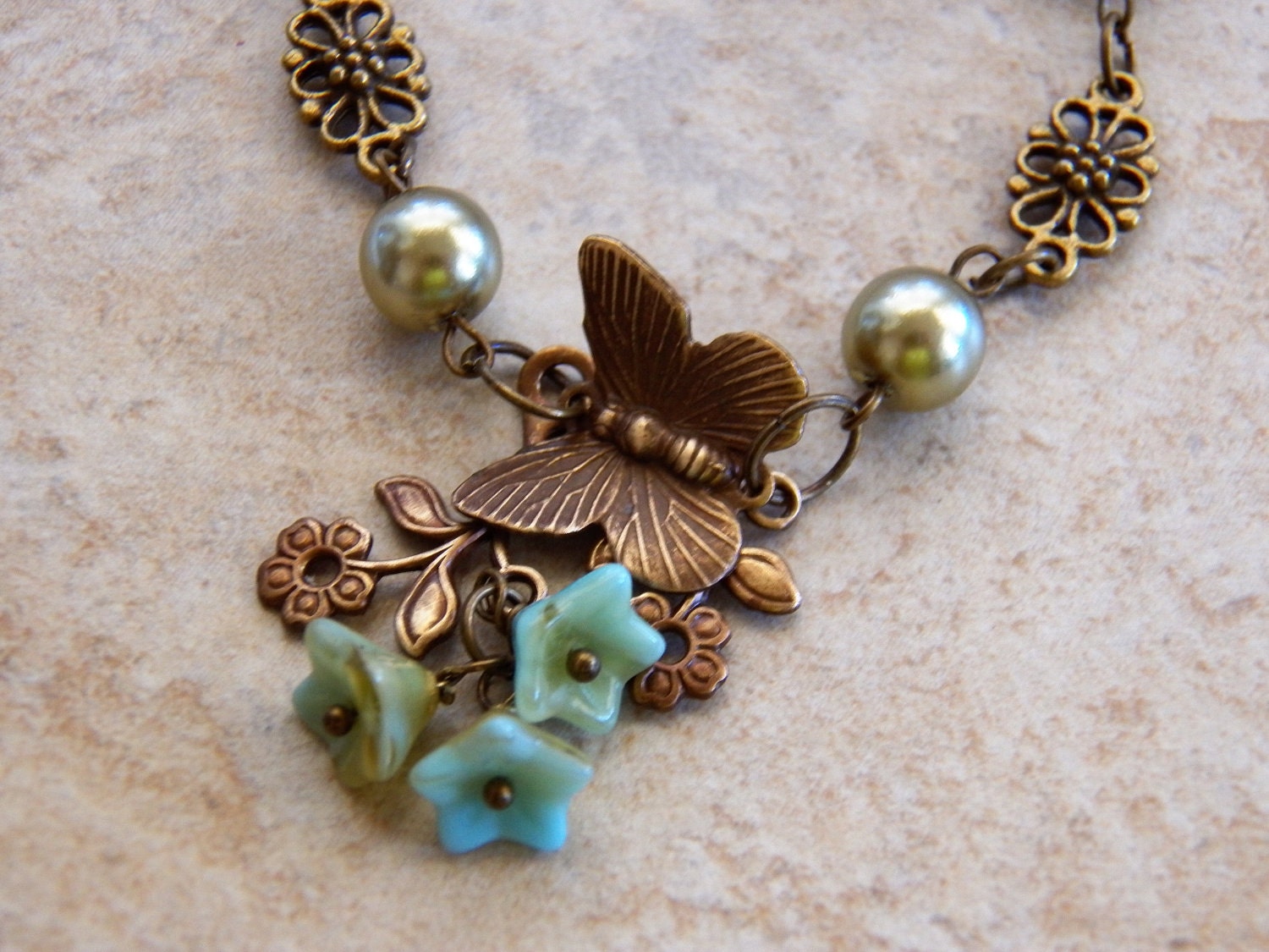 GARDEN BRACELET  Flowers, Pearls, Butterfly ,Floral Branches,  Inspired by Nature....