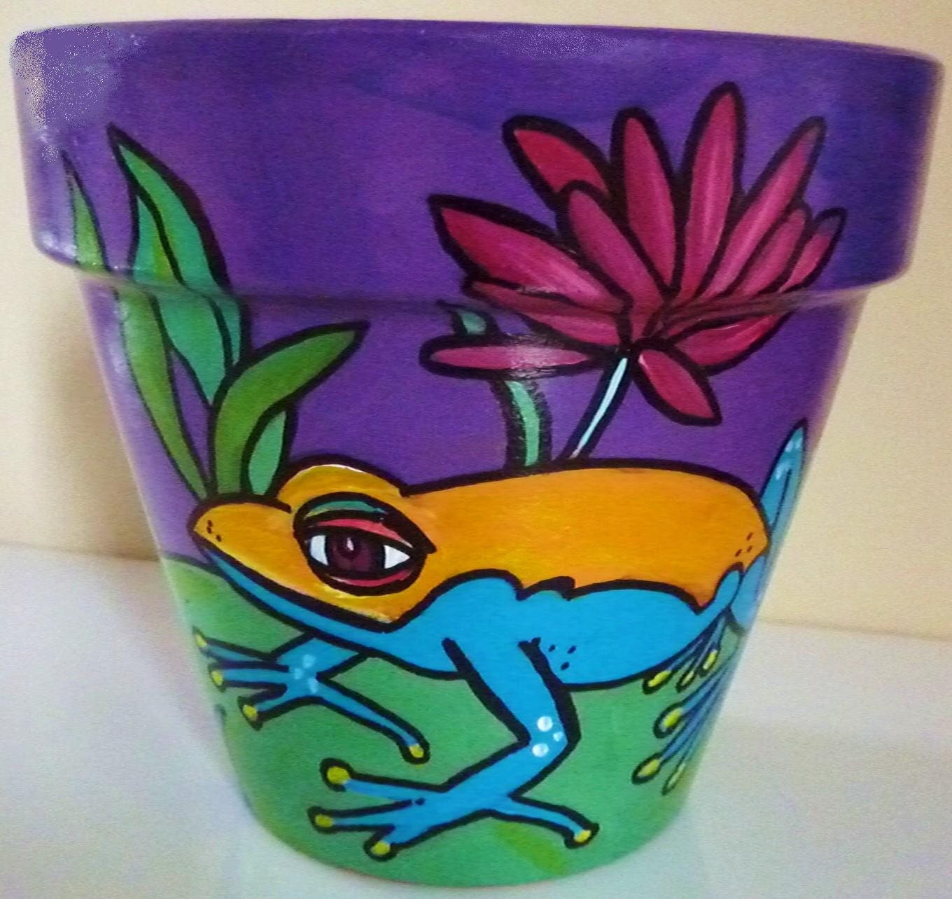 Frog and Lily Pad - 6" Original Hand Painted Flower Pot