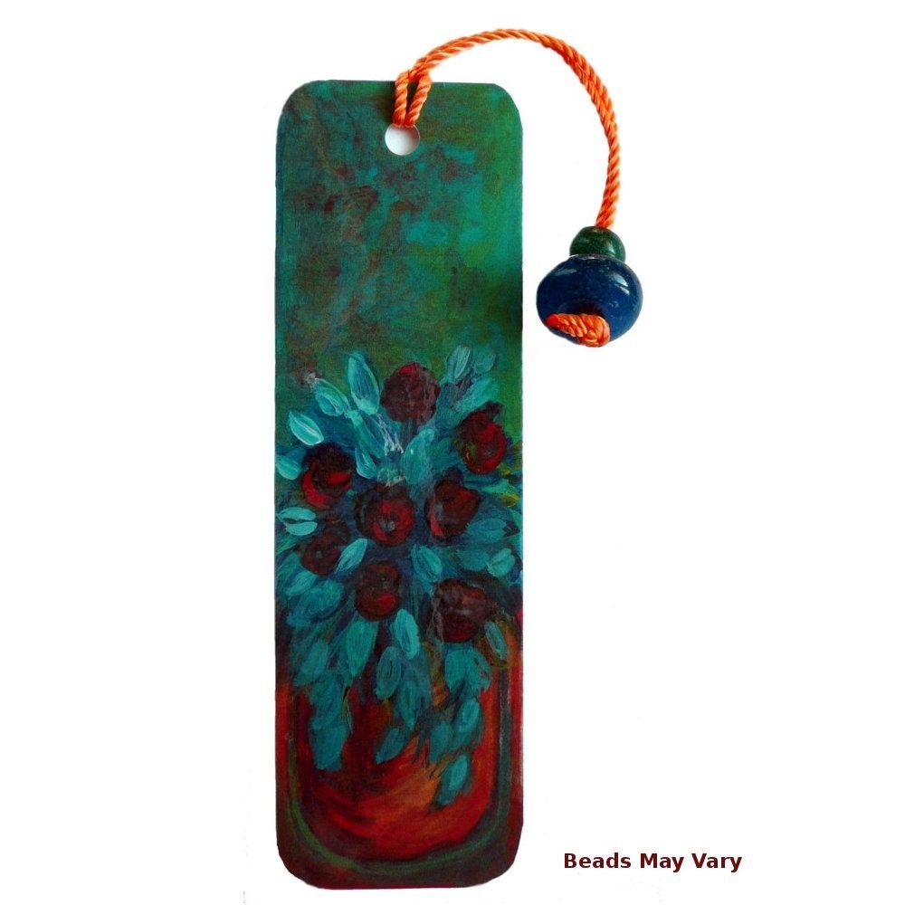Impression of Roses - Laminated Beaded Bookmark - Original Design from Acrylic Painting