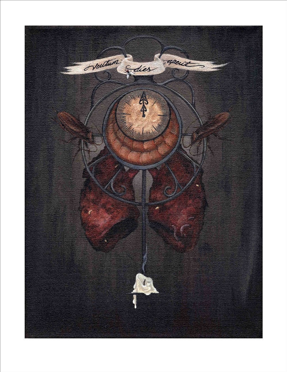 Cancerous lungs, cockroaches & clock - art print