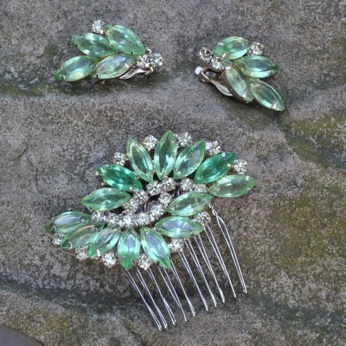 Spring Green and Citrine Julianna Rhinestone Haircomb and Earrings