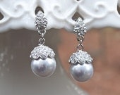 Pave Crystal Rhinestone and Pearl  Vintage Inspired Dangle Earring