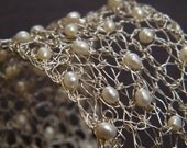 Crochet Sterling Silver Wire and Pearls Queen Bracelet