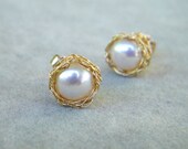 Pearl Post Earrings, Gold Pearl Earrings, Bridal Pearl Earrings, Wedding Earrings