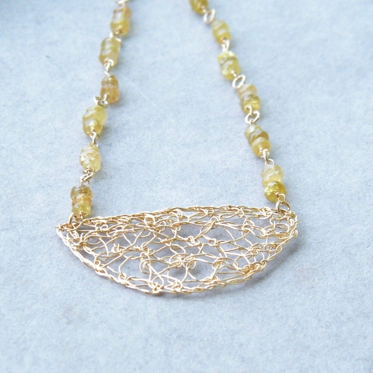 SALE 20%0FF - Tourmaline Gold Necklace, Crochet Gold Wire, OOAK