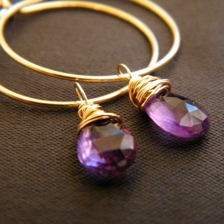 Hand Crafted Amethyst Hoops, gold filled