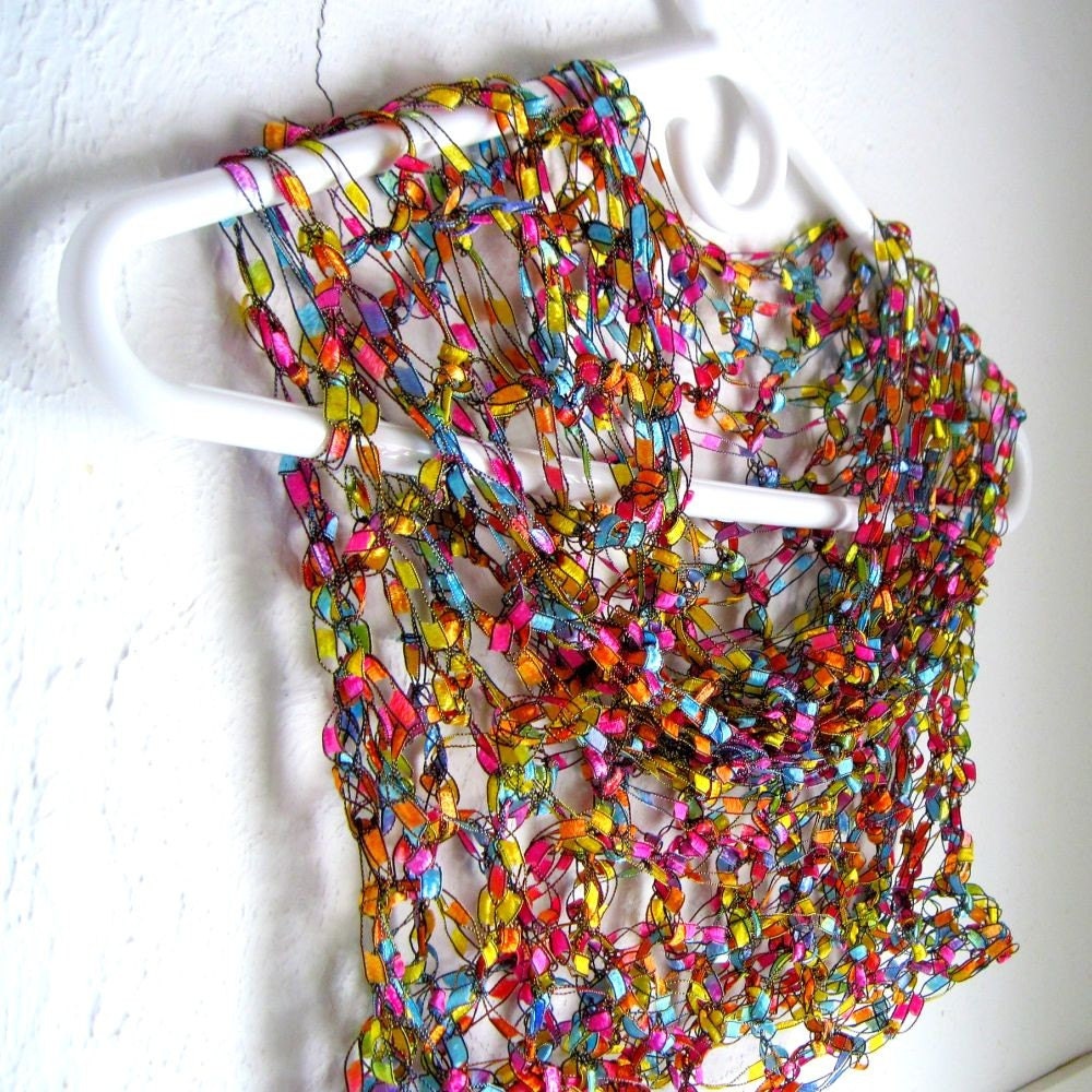 Infinity  Scarf Ribbon Pastel Rainbow , Summer Infinity Scarf, Spring Infinity Scarf, Light Weight Scarf- BOGO Buy One Get One 50% off