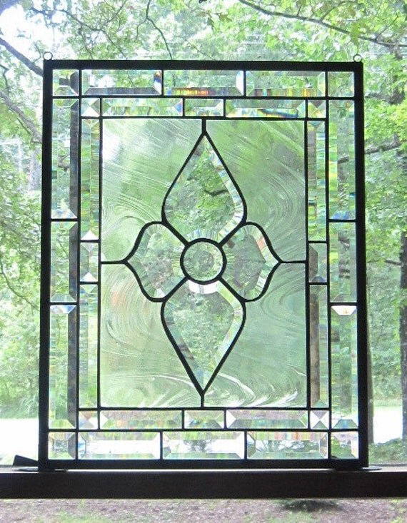 Stained Glass Panel, Clear Beveled Glass, Clear Victorian