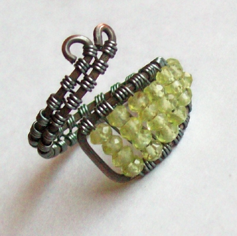 Adjustable Wrap Around Ring - Natural Peridot - August Birthstone - Designer Artisan Jewelry - MsRose