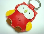 Lovely Fanny the Owl Leather Keychain ( Red )