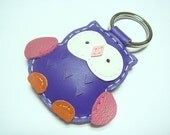 Keychain Leather  Bright Purple Fanny the Owl leather charm