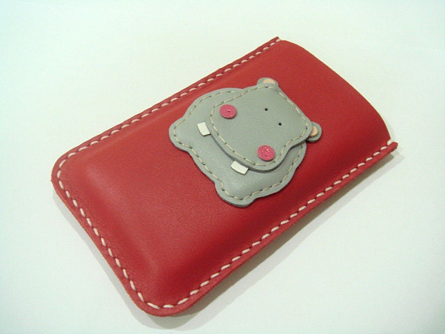 Hugo the Hippo iPhone Leather case ( Red and Grey )