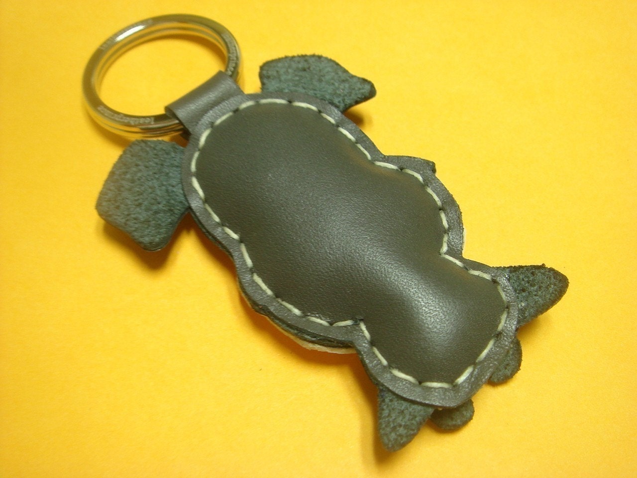 Leather Keychain - James the Schnauzer leather charm ( Dark Grey )