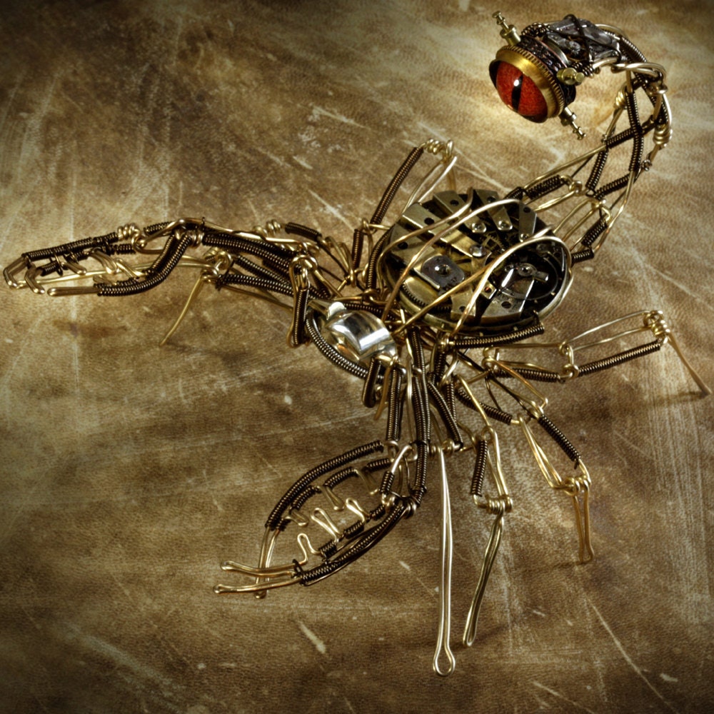 Steampunk Scorpion clockwork Robot Sculpture  - Copper Brass and old Watch movements