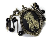 Steampunk Goth Jewelry - Bracelet - Ivory on Black No Regrets / Je ne regrette rien Cameo