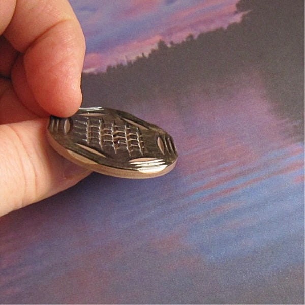 Vintage Large Layered Carved Celluloid  Wafer  Button