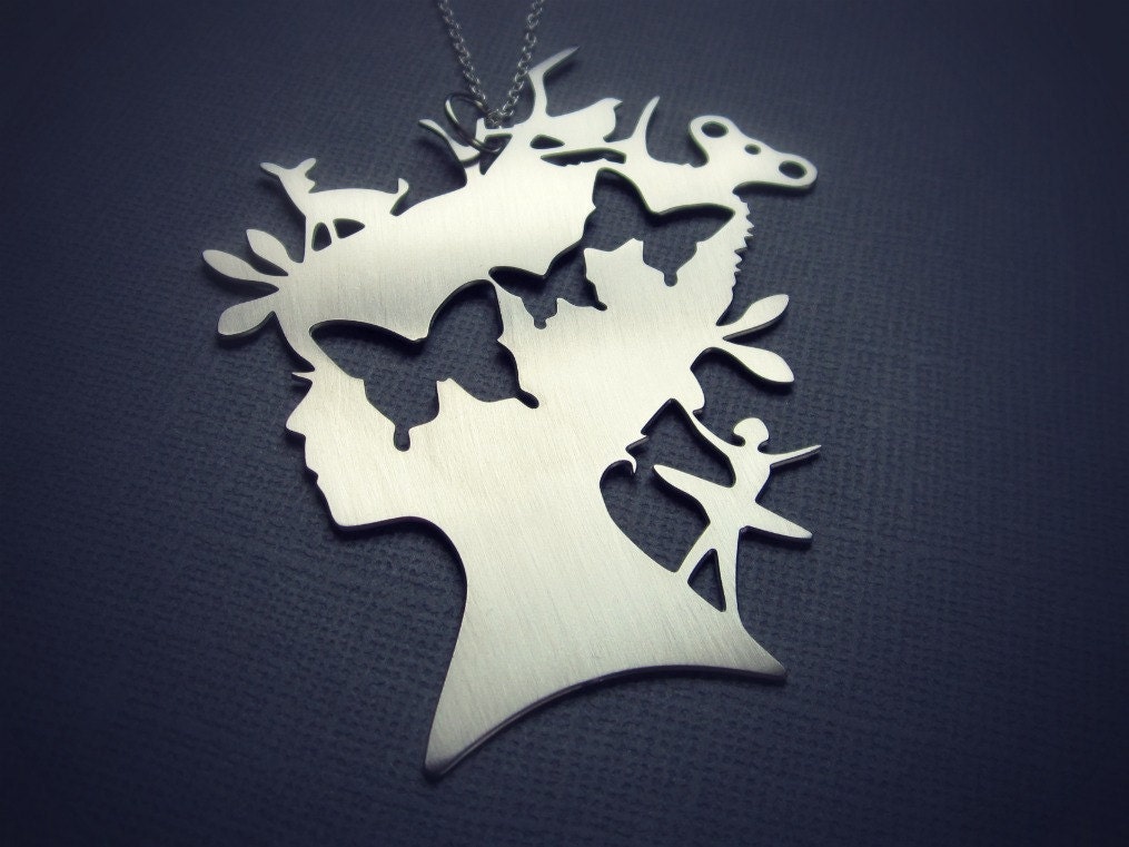 Modern cameo necklace - silhouette jewelry - whimsical necklace - butterfly - deer - ballerina - bird