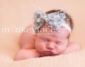 Gussied Pink Elephant - Persnickety Picnic Dress - Pink Gray White - Ruffled Headband - Lace Tulle - Girls Newborns Baby Infant Adults