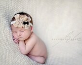 Along the French Seine - Vintage Inspired Headband - Ruffles Lace Script Black White Cream - Infant Newborn Girls Toddlers Adults