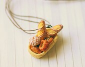Bread Basket Necklace - French Bread Necklace - Miniature Food Jewelry - Gift For Her