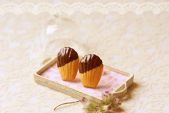 Food Earrings - Chocolate French Madeleine Earring Studs - Gift Under 20