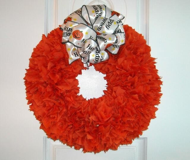 Halloween Cloth Wreath Handmade With Pumpkin Cloth Bow