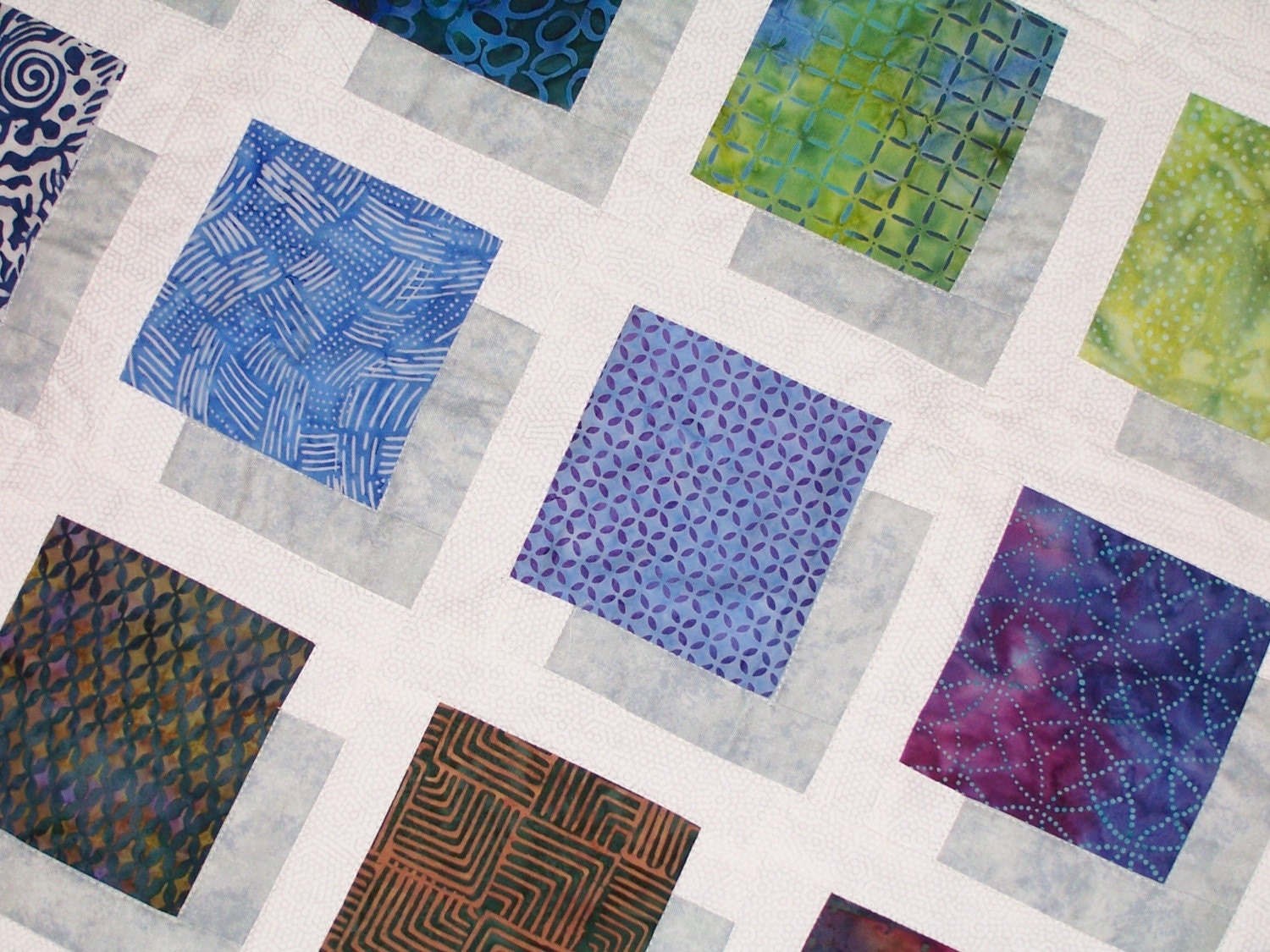 COLOR BLOCK  48 inches square Quilt Original Design from Quilts by Elena Table Runner Wall Hanging