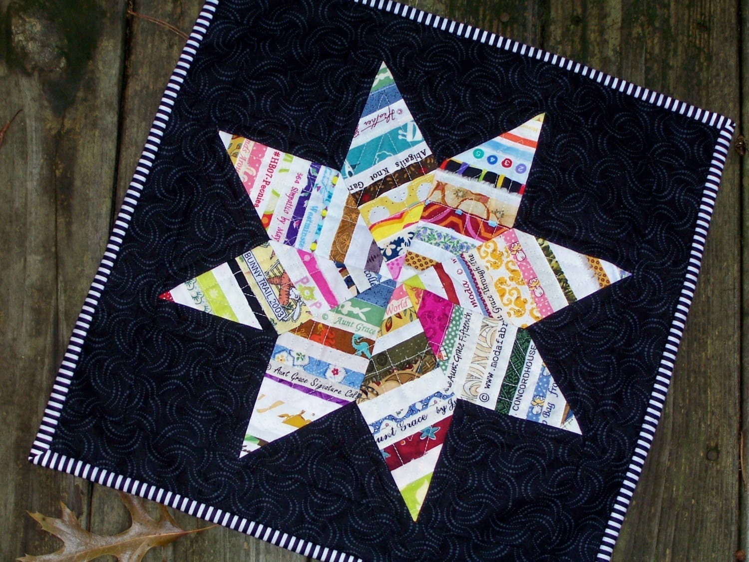SELVAGE STAR Mini Quilt Made to Order Wonderful Gift for the Fabric Lover Made with Fabric Selvages Recycled trash to treasure