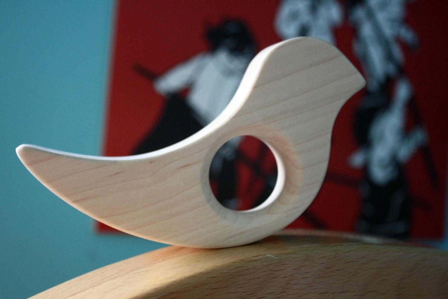 BABY TOY TEETHER  toy bird dove organic sweet wooden lark alouette peace grasping pal