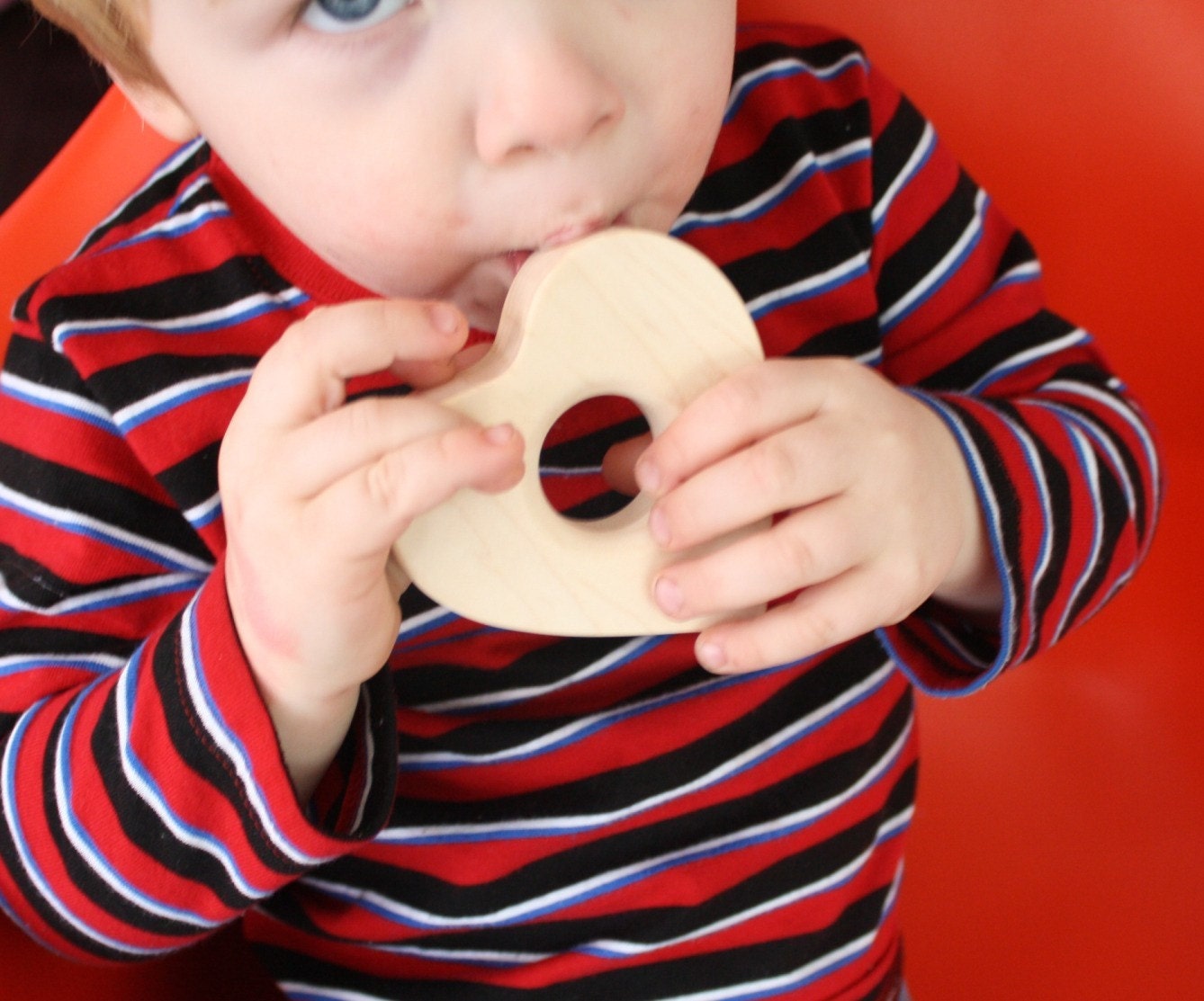 Wee Heart TEETHING toy -organic natural wooden teether for baby and toddler Valentines Day wood rules