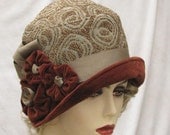 Womens Fashion Fabric Cloche Hat in Vintage 1920's Art Deco Style