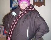 Crochet Scarf Dusky Pink and Chocolate Brown Long Skinny