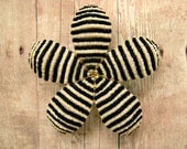 Stripped Hair Clip or Brooch Pin - Black and Cream - Pinstripe Beaded Flower -  Ododo Originals