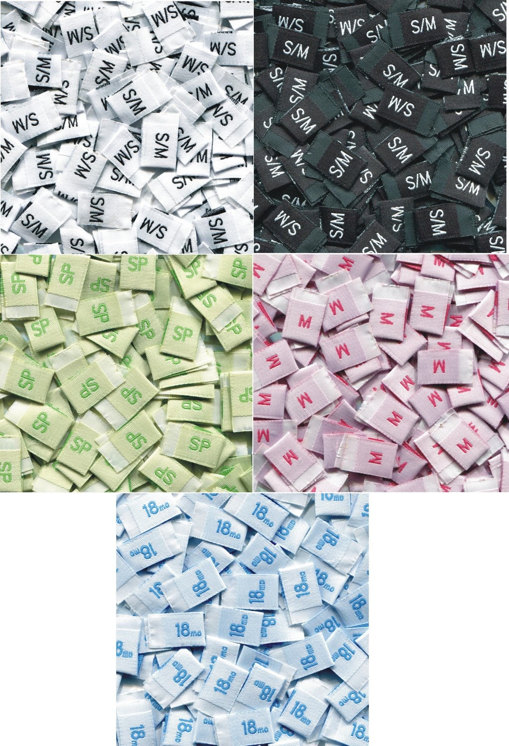 200 Premium Woven Label size tag Combo 2T, 3T, 4T, 5, 6, 7, 0-3 m, 0-6 m, 3-6 m, 6-9 m, 6-12 m, xxs, xs, s, m, L,and More Choose ur sizes