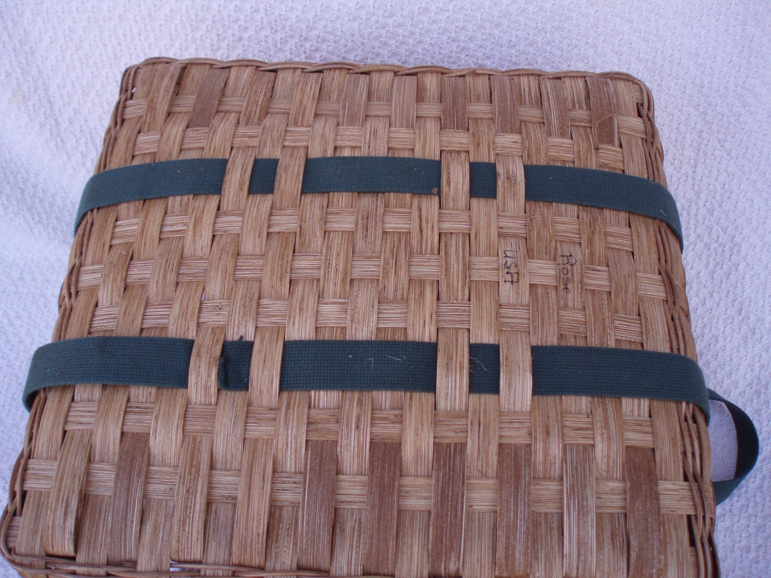 Laundry Basket Handwoven with Green Shaker Tape Handles