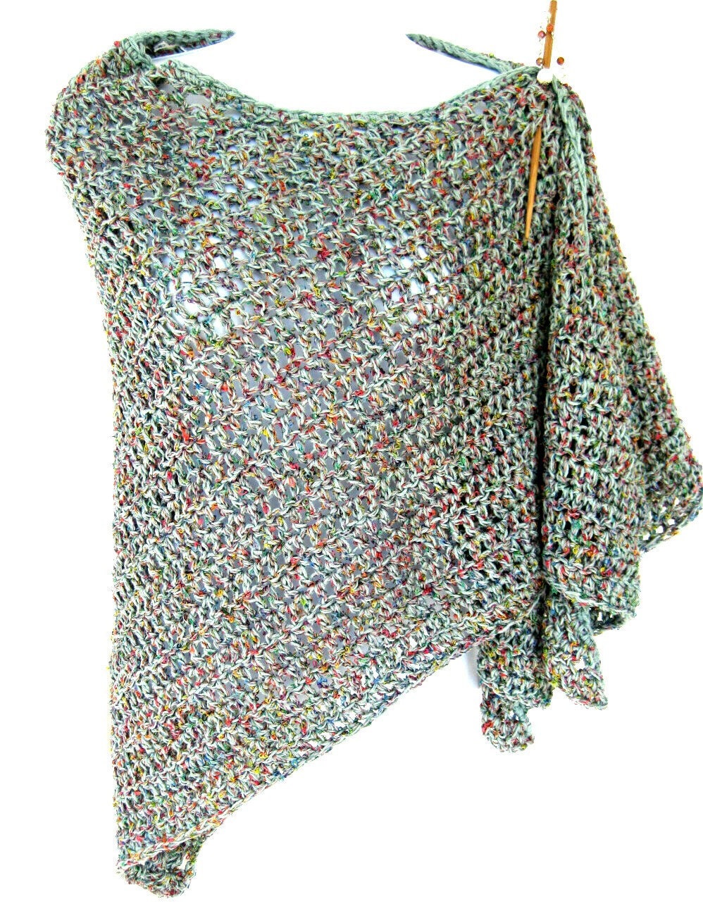 Crocheted Lacy Shawl, bamboo cotton blend, peridot green, ready to ship