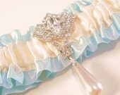 La MARQUESA in Blue and Ivory wedding garter A PETERENE ORIGINAL Swarovski Crystals
