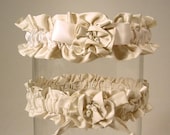 wedding garter set SILKEN DREAM  White or Ivory DUPIONI silk