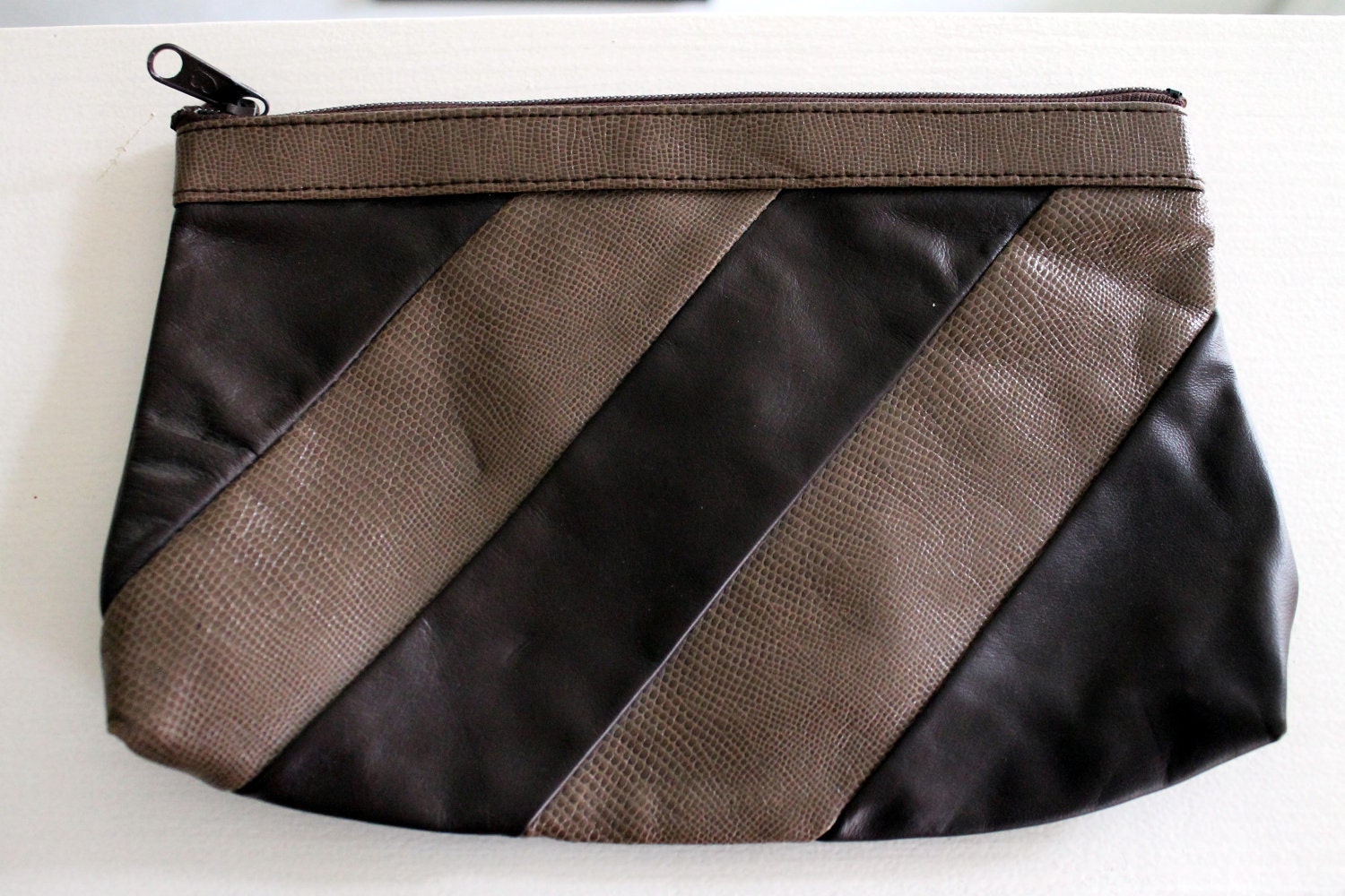 Vintage Brown Stripe Leather Clutch