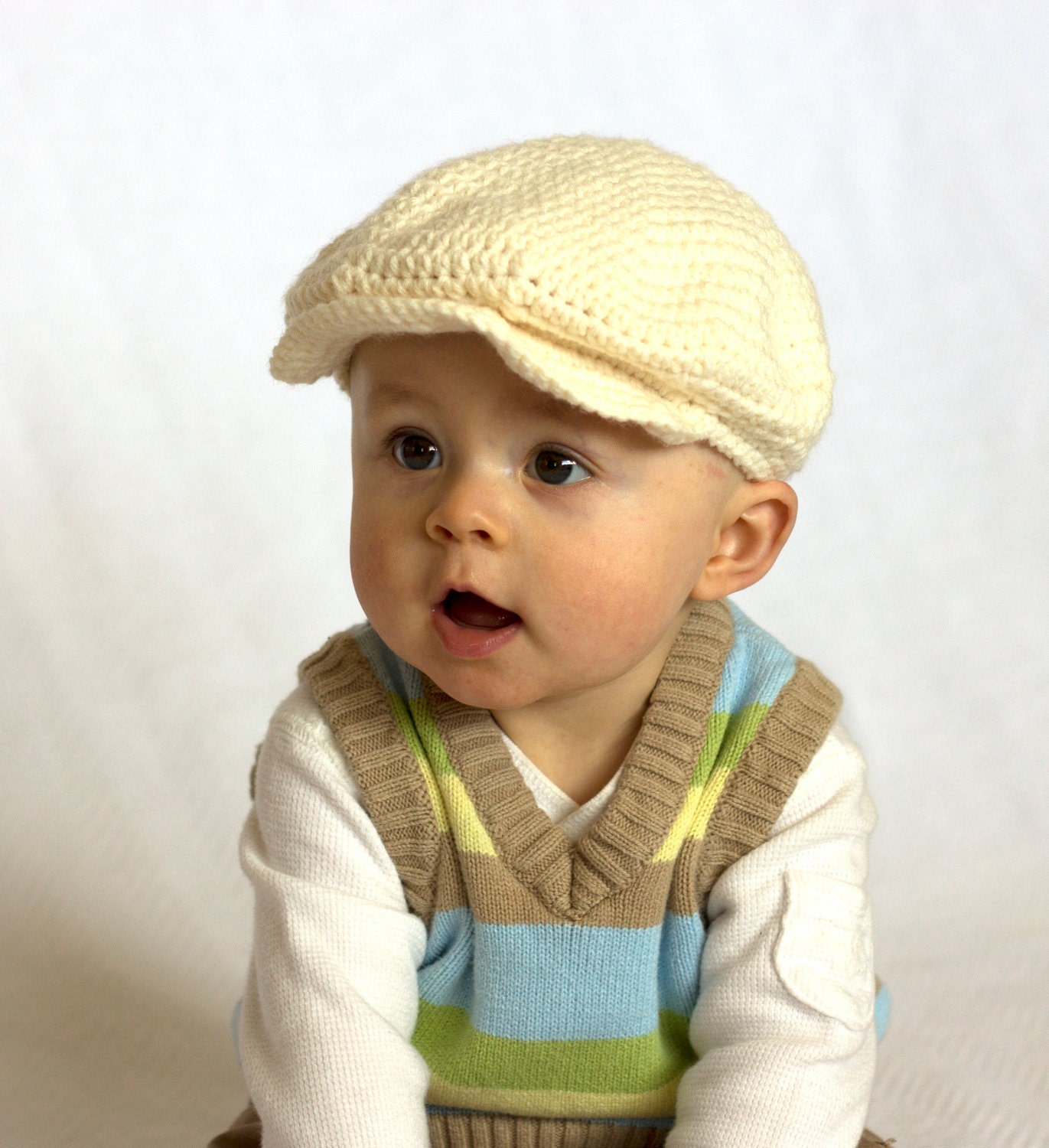 Newsboy Brim Crochet Baby hat, Crochet Photography prop - Made to Order