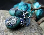 Lapiz Lazuli and Silver Keishi Pearl earrings sterling silver - Clay floral earrings -bali sterling silver and Titanium Mesh - Soaring High
