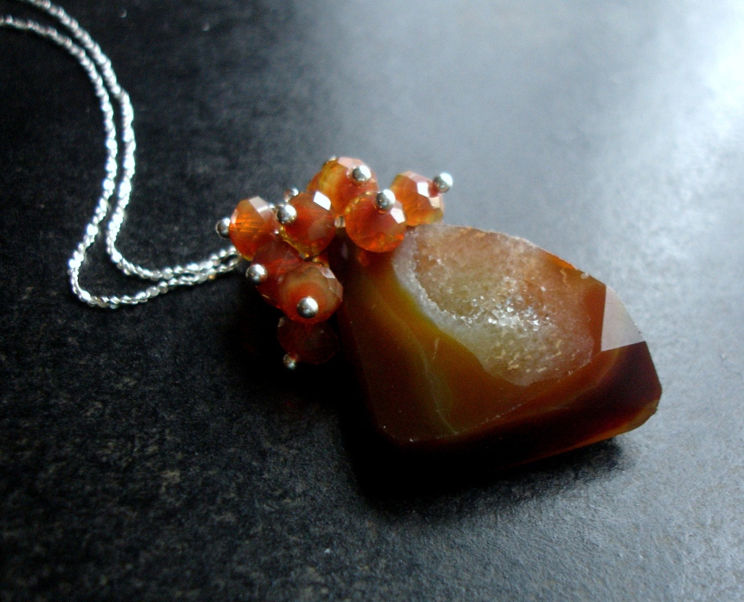 Caramel Druzy necklace with Gold caramel crystal beads in sterling silver - Caramel Fudge