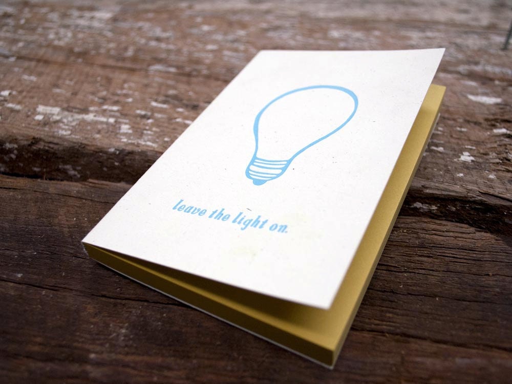 leave the light on. letterpress printed notebook.