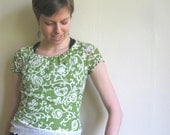 Upcycled green and cream floral top sz small