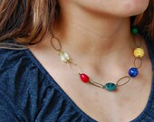 Natural Stone & Lucite Colorful Whimsical Necklace : Medley II