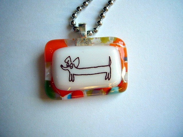 doxie or Daschund - handmade glass fused necklace