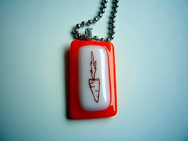 carrot glass fused necklace handmade