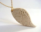 Gift for Mom - Lace  Pendant  Texture in Natural Milky White  Polymer Clay Handmade Jewelry - efiwarsh