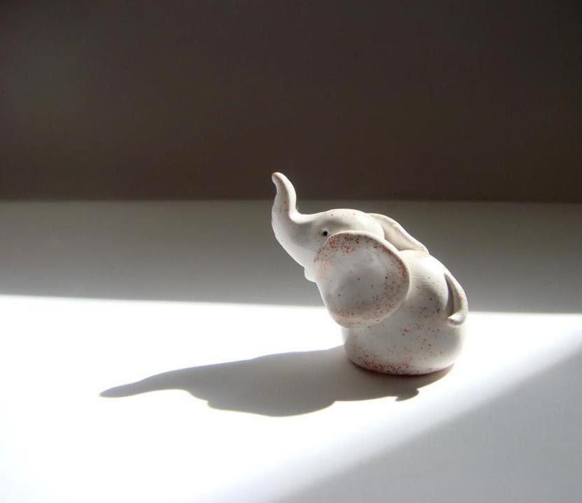 Baby Elephant Figurine, Tiny Animal Hand Sculpted Figurine - efiwarsh