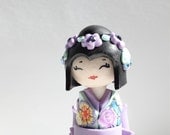Miniature Japanese Doll Pastel's Shabby Chic  Purple Lavender and Light Turquoise Unique  Handmade Sculpture doll